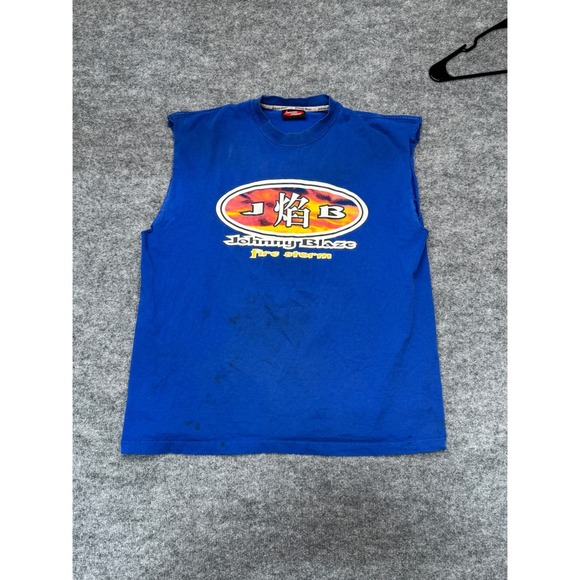 Johnny Blaze Other - Vintage Johnny Blaze Fire Storm Sleeveless T-Shirt Blue XXL Graphic 90s Hip Hop